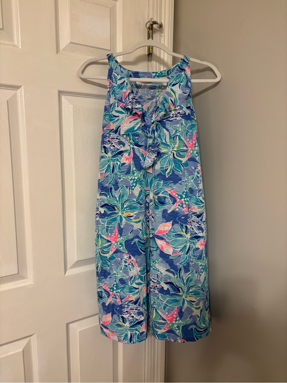 Lilly Pulitzer Women’s Shay Dress Blue and Pink Celestial Seas Print Size L